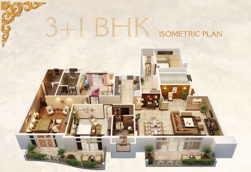 3+1 BHK 3D Plan- ATS Casa España