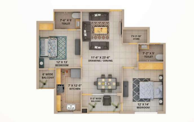 Aura Avenue- 2 BHK Floor Plan