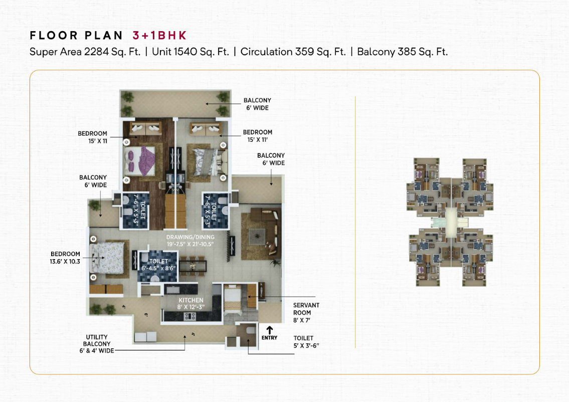 El spazia floor plan 3+1 bhk
