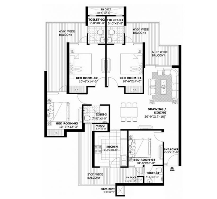 floor plan 4bhk- Ubber Mews Gate