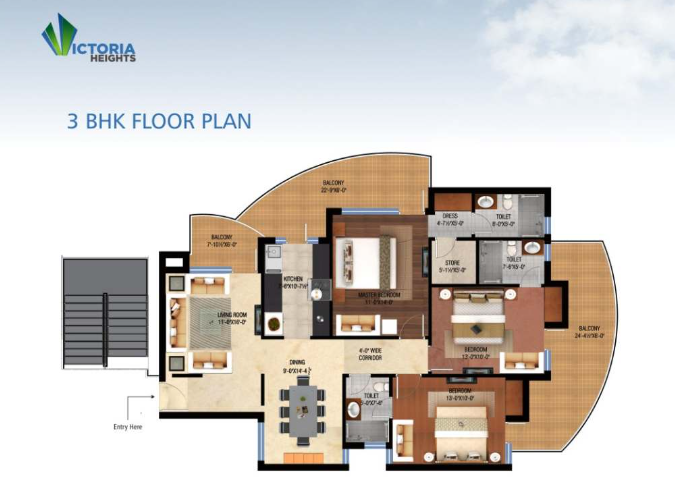 3BHK floor plan Fortune Victoria Heights