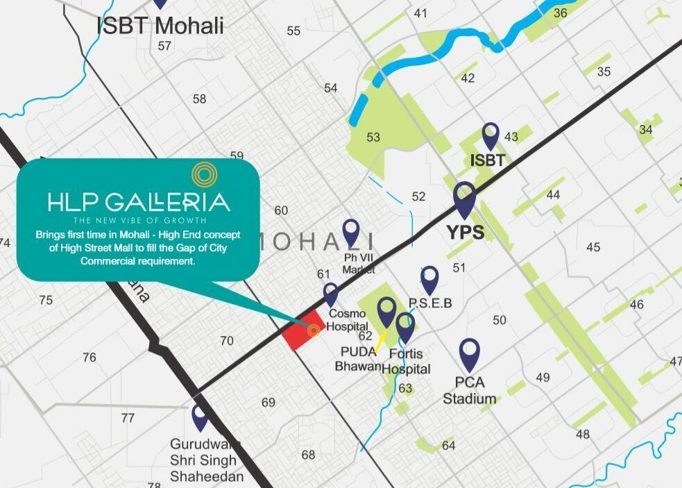 Location Map of HLP Galleria in Sector 62, Mohali