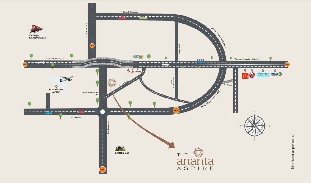 Location Map of The Ananta Aspire, New Chandigarh