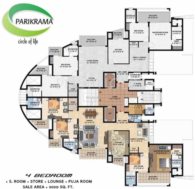 4 BHK Apartment Layout: Suncity Parikrama